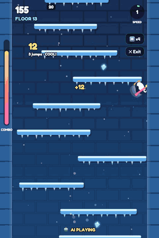 Frosty the AI climbing through several zones at 4x speed